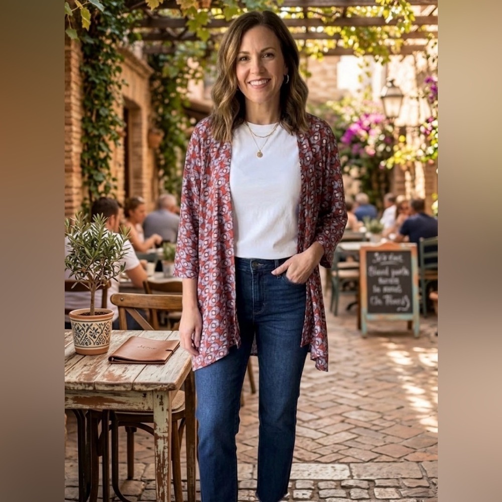LuLaRoe Red and Blue Patterned lightweight Cardigan